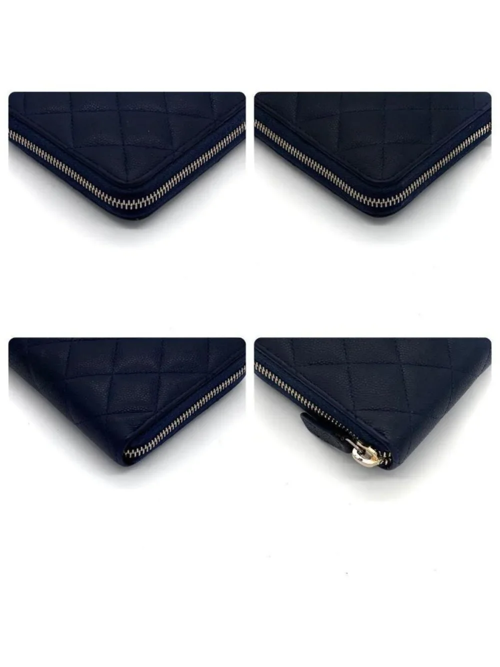 Chanel Quilted Caviar Leather Zip Around Wallet Navy